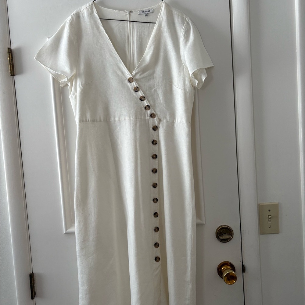 Madewell Cream Button-Front Lined Linen Midi Dress - Picture 8 of 8